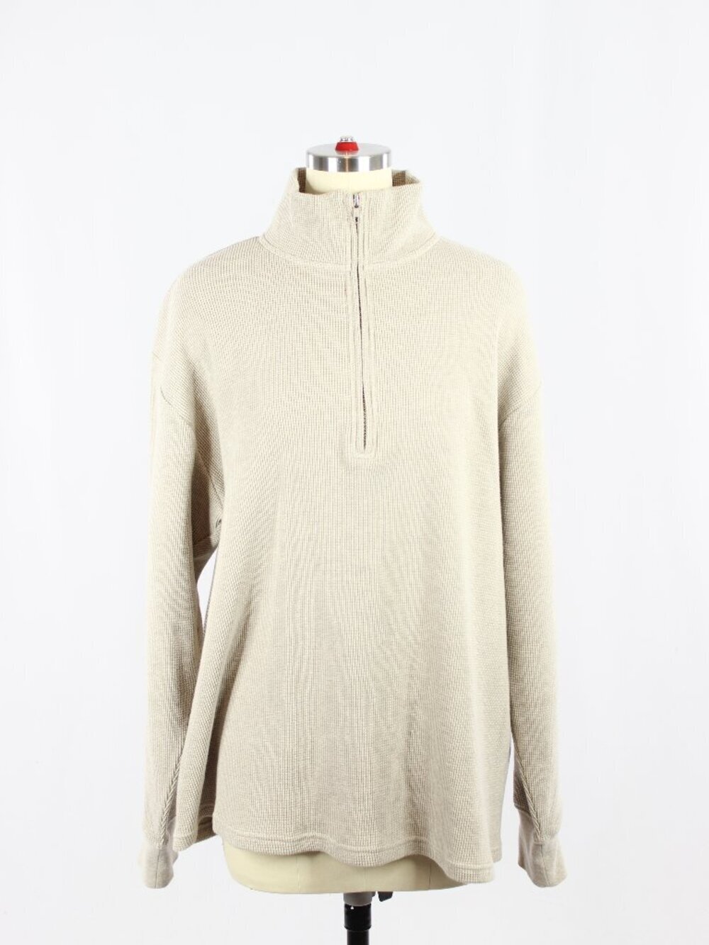 Aritzia WILFRED FREE Loft Taupe Cotton Waffle Knit Oversized 1/4 Zip Top, Size M